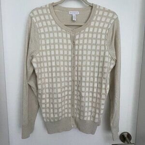Button Down Cardigan Sweater Long Sleeves Sparkly Gold Charter Club L